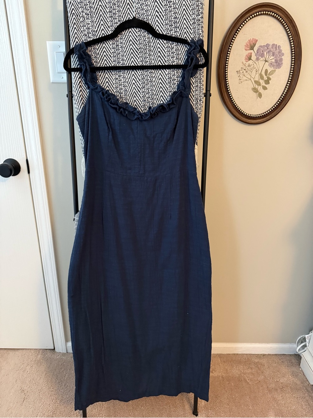 Women’s Navy Ruffle-Trim Midi Wedding Guest Dress